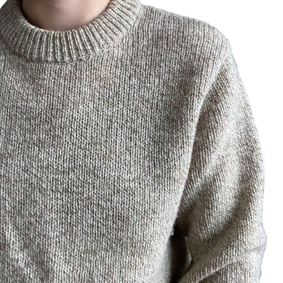 Vintage 1970s Woolrich Womens Tan Marled Wool Crewneck Preppy Sweater Sz L - Picture 5 of 8